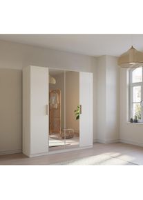 Rauch Dreht&uuml;renschrank &raquo;Skandi by Quadra Spin&laquo;, im Landhaus-Stil mit Massivholzgriffen, vollfl&auml;chige Spiegelt&Uuml;ren wei&szlig; Alpinwei&szlig;