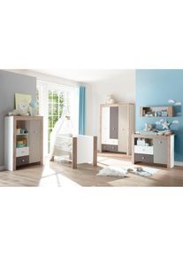 M&auml;usbacher M&Auml;USBACHER Babyzimmer-Komplettset &raquo;Madrid&laquo;, (Set, 3 St., Bett, Wickelkommode, Kleiderschrank) grau wei&szlig; matt lack/sanremo hell/taupe/lava matt lack