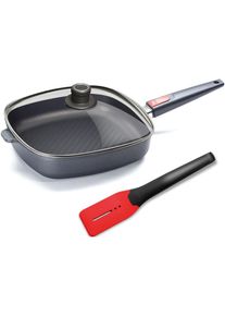 WOLL MADE IN GERMANY Pfannen-Set &raquo;Nowo&laquo;, Aluminiumguss, (3 tlg., 1 Grillpfanne 1 Glasdeckel 1 Grillzange), 28 cm eckig, abnehmbarer Griff, ohne...