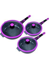 King Pfannen-Set &raquo;Click-Grip&laquo;, Aluminiumguss, (Set, 3 tlg.), abnehmbarer Griff, Induktion lila beere/schwarz