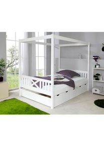 Ticaa Himmelbett &raquo;Lino&laquo; wei&szlig; Kiefer massiv wei&szlig; gewachst