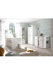 Begabino Babyzimmer-Komplettset &raquo;Bibo&laquo;, (Set, 3 St., Bett, Wickelkommode, Schrank), Bett + Wickelkommode + 2-trg. Schrank wei&szlig;