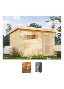 Karibu Saunahaus &raquo;Simon 2&laquo;, (Set), mit holzbeheizten Saunaofen braun naturbelasssen