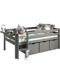 Vipack Spielbett &raquo;Pino&laquo;, Niedriges Spielbett mit LF 90 x 200 cm, mit Leiter und 3 Rollboxen grau