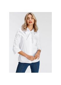 AJC Schluppenbluse, (mit Bindeband), mit Schleifenband am Kragen wei&szlig; 32 Verspielte 3/4-Arm-Bluse mit leicht ger&uuml;schtem Ansatz von AJC