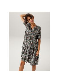Aniston CASUAL Sommerkleid, mit buntem Minimal-Blumendruck - NEUE KOLLEKTION bunt 48 N-Gr schwarz-smaragd-hellorange-rosa-hellblau-rose Damenkleid...