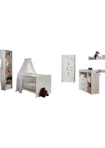 BMG M&Ouml;BEL Babyzimmer-Komplettset &raquo;Lea&laquo;, (Set, 5 St., Bett, Wickelkommode, Schrank, Standregal, Wandboard), Bett + Wickelkommode + 3-trg. Schrank +...
