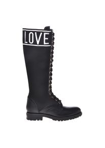 Love Moschino Schn&uuml;rstiefel, mit kontrastfarbigen Logodruck schwarz 40 schwarz-wei&szlig; Modischer Stiefel mit Logoprint