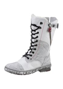 KRISBUT Winterstiefel, mit kontrastfarbiger Schn&uuml;rung, Varioschaft wei&szlig; 38 wei&szlig;-grau-used Mit zwei Rei&szlig;verschl&uuml;ssen