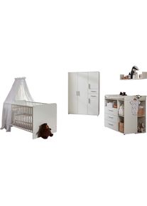 BMG M&Ouml;BEL Babyzimmer-Komplettset &raquo;Lea&laquo;, (Set, 6 St., Bett, Wickelkommode, Unterbauregal, Schrank, Wandboard), Bett + Wickelkommode + 2x...