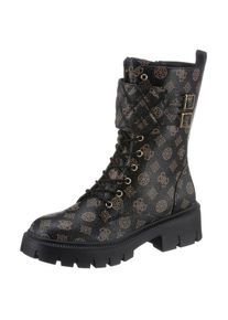Guess Schn&uuml;rstiefelette, mit wertigem Alloverdruck braun 41 dunkelbraun-taupe Trendige Stiefelette mit Zierband und Schnallen
