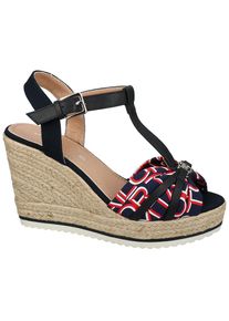 Tom Tailor High-Heel-Sandalette, mit logobedruckter Bandage blau 40 navy-rot Modische High-Heel-Sandalette mit Kontrastbesatz