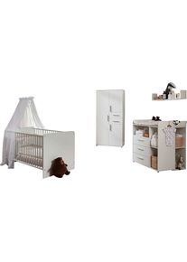 BMG M&Ouml;BEL Babyzimmer-Komplettset &raquo;Lea&laquo;, (Set, 6 St., Bett, Wickelkommode, Unterbauregale, Schrank, Wandboard), Bett + Wickelkommode + 2x...