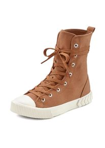Lascana Stiefelette, High Top Sneaker aus Textil im trendigen Combat Look braun 37 camelfarben Mit trendiger Schn&uuml;rung