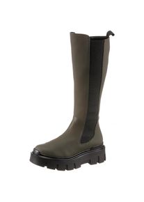 Tamaris Schlupfstiefel, zum Schlupfen gr&uuml;n 39 olivgr&uuml;n Trendiger Stiefel mit Stretcheins&auml;tzen und 3,5 cm Plateau