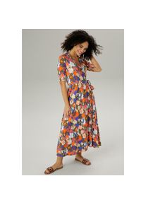 Aniston SELECTED Wickelkleid, mit verl&auml;ngertem Halbarm - NEUE KOLLEKTION bunt 48 N-Gr olivgr&uuml;n-bunt-bedruckt Farbenfrohes Damenkleid mit Blumen und...