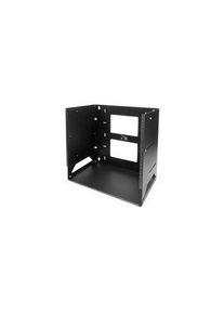 StarTech.com Offenes 2-Pfosten-Rack mit integriertem Regal, 8U, Stahl, 34kg, Schwarz - WALLSHELF8U