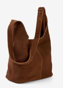Beuteltasche aus Veloursleder in braun, Gr&ouml;sse 28x27 cm, bonprix