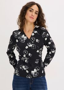 Bluse aus flie&szlig;endem Satin in schwarz, Gr&ouml;sse 46, bonprix