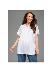 Laura Scott Curve, Unisex, Laura Scott CURVE Satinbluse figurumspielende Passform, mit Falteneinsatz vorne, V-Ausschnitt, wei&szlig;, 52/54, Elegante 