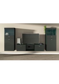 borchardt M&ouml;bel Borchardt M&ouml;bel, borchardt M&ouml;bel Wohnwand &raquo;Scala, moderne Mediawand mit Vitrinen und Lowboard&laquo; Komplett-Set, schwarz, Holzwerkstoff