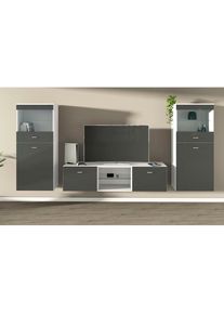 borchardt M&ouml;bel Borchardt M&ouml;bel, borchardt M&ouml;bel Wohnwand &raquo;Scala, moderne Mediawand mit Vitrinen und Lowboard&laquo; Komplett-Set, wei&szlig;, graphit, Holzwerkstoff