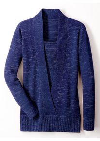 Damen 2-in-1-Pullover mit Schalkragen-Optik blau-meliert