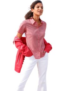 Damen Kurzarm-Bluse mit abgerundetem Saum erdbeere-weiss-gemustert