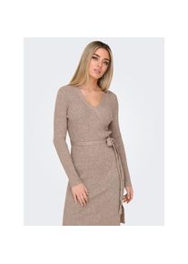 Only, Unisex, Only Strickkleid &raquo;ONLVENLO L/S RIB WRAP DRESS RP KNT&laquo;, beige detail:with melange, L, N-Gr, Knielanges Rippstrickkleid von Only