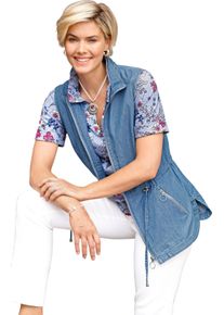 Damen Jeansweste mit schr&auml;ger Schulterpasse blue-bleached