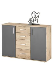 Mid.you Sideboard , Grau, Eichefarben , Kunststoff , 2 F&auml;cher , 4 Schublade(n) Schubladen , 120.0x84.0x35.0 cm , Typenauswahl , Kleinm&ouml;bel, Kommoden, Sideboards