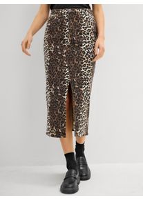 WITT Damen Jeansrock im Leo-Look, schoko-schwarz-bedruckt, Gr&ouml;&szlig;e 42, 97% Baumwolle, 3% Elasthan