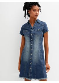 WITT Damen Jeanskleid mit Fransen am Saum, blue-stone-washed, Gr&ouml;&szlig;e 44, 98% Baumwolle, 2% Elasthan