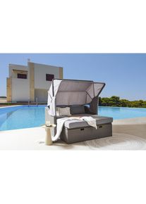 Ambia Garden Gartenmuschel , Grau , Metall, Kunststoff, Textil , F&uuml;llung: Schaumstoff , 146x74x144 cm , verstellbares Dach, ausziehbarer Hocker , Gartenm&ouml;bel, Loungem&ouml;bel, Sonneninseln