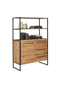 Lomoco Regal , Schwarz, Eichefarben , Metall , Eiche,Eiche , massiv,massiv , 2 F&auml;cher , 3 Schubladen , 106x156x44 cm , Typenauswahl, stehend , Wohnzimmer, Regale, B&uuml;cherregale