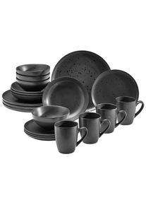 Novel Kombiservice , Schwarz , Keramik , 20-teilig , Punkte , 360 ml,610 ml , Lfgb , handgemacht , Geschirr, Geschirr-Sets, Kombiservice