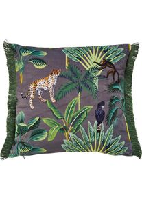 done., done. Dekokissen &raquo;Fringe Jungle Life&laquo; bedruckt, Reissverschluss, Kissenh&uuml;le ohne F&uuml;llung, 1 St&uuml;ck, grau, bunt, bedruckt, Polyester, 1 Stk.