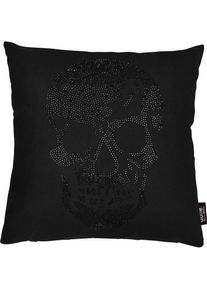 done., done. &raquo;Stone Skull&laquo; mit Totenkopf-Applikation, Kissenh&uuml;le mit F&uuml;llung, 1 St&uuml;ck, schwarz, bedruckt, Baumwolle, 1 Stk.