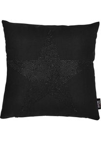 done., done. Dekokissen &raquo;Stone Star&laquo; mit Stern-Applikation, Kissenh&uuml;le mit F&uuml;llung, 1 St&uuml;ck, schwarz, stern, Baumwolle, 1 Stk.