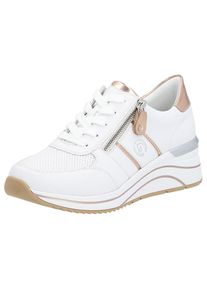 Remonte, Unisex, Keilsneaker , Freizeitschuh, Halbschuh, Schn&uuml;rschuh mit Metallic-Kontrastbes&auml;tzen, wei&szlig;, kupfer, 38, Keilsneaker mit zus&auml;tzlichem 