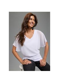 Laura Scott, Unisex, Chiffonbluse figurenbetont, h&uuml;ftbedeckende L&auml;nge, V-Ausschnitt, unifarben, wei&szlig;, 42, Figurbetontes Blusentop mit h&uuml;ftbedeckender 