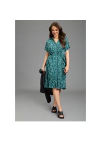Laura Scott Curve, Unisex, Laura Scott CURVE Jerseykleid in A-Linie mit Hemdkragen, gebl&uuml;mt, petrol, gemustert, 46, N-Gr, Jerseykleid in A-Linie f&uuml;r 