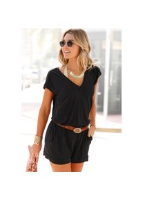 Lascana, Lascana Kurzoverall mit V-Ausschnitt, elastischer Jumpsuit mit Taschen, schwarz, 34, N-Gr, Kurzoverall