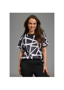 Laura Scott Curve, Unisex, Laura Scott CURVE Satinbluse gemustert, casual Stil, mit Rundhalsausschnitt, Kurzarm, schwarz, wei&szlig;, 48/50, Gemusterte 