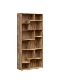 Regal , Eiche Wotan , Holzwerkstoff , 8 F&auml;cher , 87.5x197.5x33.5 cm , Wohnzimmer, Regal, B&uuml;cherregale