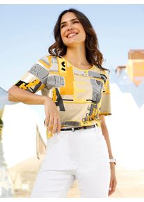 WITT Damen Kurzarmshirt allover bedruckt, Baumwolle, ocker-sand-bedruckt, Gr&ouml;&szlig;e 52, 100% Baumwolle