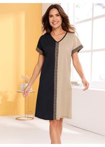 WITT Damen Nachthemd mit Grafik-Streifen, schwarz-beige, Gr&ouml;&szlig;e 48/50, 100% Baumwolle