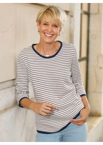 WITT Damen Jacquard-Pullover mit 3/4-&Auml;rmeln, ecru-dunkelblau-gemustert, Gr&ouml;&szlig;e 38, 100% Polyacryl