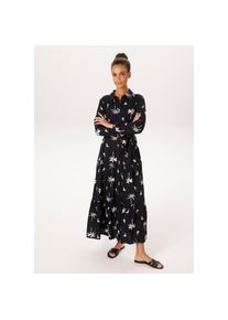 Aniston Casual, Unisex, Aniston CASUAL Maxikleid mit abnehmbarem Bindeband, mit Palmen bedruckt - jedes Teil ein Unikat, schwarz, beige, 40, N-Gr, 