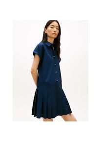 Tommy Hilfiger, Unisex, Shirtkleid &raquo;POPLIN PLEATED SHORT SS DRESS&laquo; mit Logo-Stickerei, schwarz night navy, M (40), N-Gr, Shirtkleid von Tommy Hilfiger